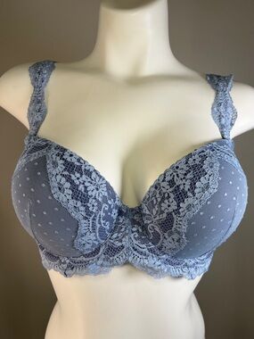 Victoria's Secret Dusty Blue Lace Dream Angels Lined Demi Push-Up Bra 32DDD